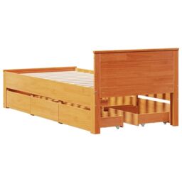 Berkfield Home Bed Frame without Mattress with Headboard Wax Brown 90x200 cm Solid Wood Pine - thumbnail 6