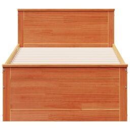 Berkfield Home Bed Frame without Mattress with Headboard Wax Brown 90x200 cm Solid Wood Pine - thumbnail 4