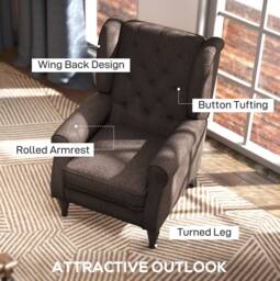 STILVORA Wingback Chair with Linen Upholstery Brown - thumbnail 5