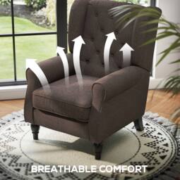 STILVORA Wingback Chair with Linen Upholstery Brown - thumbnail 7