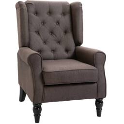 STILVORA Wingback Chair with Linen Upholstery Brown - thumbnail 4