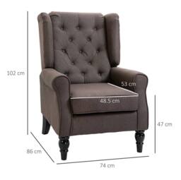 STILVORA Wingback Chair with Linen Upholstery Brown - thumbnail 3