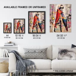 Artery8 Wall Art Print New York Fashion Advert Picture Collage Artwork Woman Colour Fashion Stands Out In Grey City Vibrant Colourful Bold Pop Art - thumbnail 3