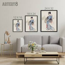 "Artery8 Vintage Japanese Geisha Portrait Framed Canvas Wall Art Print Hokusai in Blue - Size: W12"" x H16""" - thumbnail 4