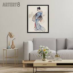 "Artery8 Vintage Japanese Geisha Portrait Framed Canvas Wall Art Print Hokusai in Blue - Size: W12"" x H16""" - thumbnail 3