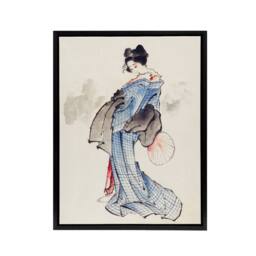 "Artery8 Vintage Japanese Geisha Portrait Framed Canvas Wall Art Print Hokusai in Blue - Size: W12"" x H16""" - thumbnail 1