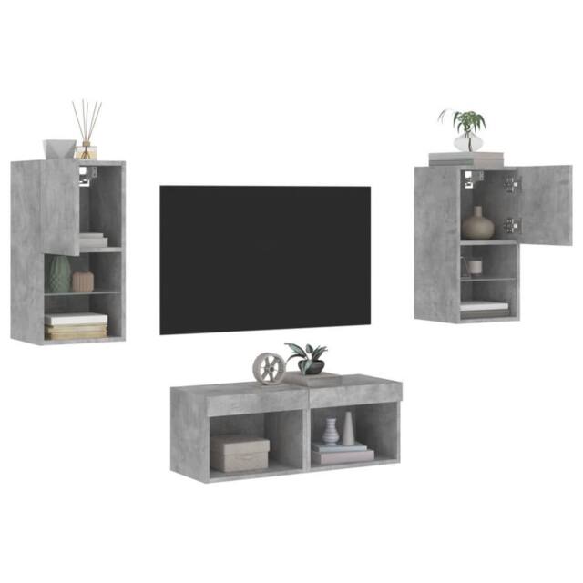 Berkfield Home 4 Piece TV Wall Cabinets with LED Lights Concrete Grey - image 1