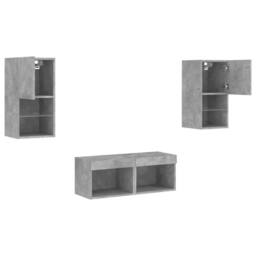 Berkfield Home 4 Piece TV Wall Cabinets with LED Lights Concrete Grey - thumbnail 6