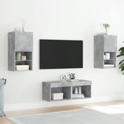 Berkfield Home 4 Piece TV Wall Cabinets with LED Lights Concrete Grey - thumbnail 5