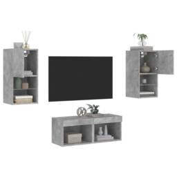 Berkfield Home 4 Piece TV Wall Cabinets with LED Lights Concrete Grey - thumbnail 1