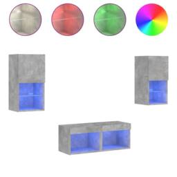 Berkfield Home 4 Piece TV Wall Cabinets with LED Lights Concrete Grey - thumbnail 2