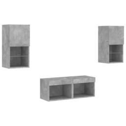 Berkfield Home 4 Piece TV Wall Cabinets with LED Lights Concrete Grey - thumbnail 3