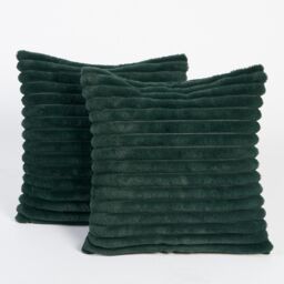 OHS 2 x Faux Fur Thick Rib Cushion Covers in Dark Green - Size: 45 cm x 45 cm - thumbnail 4
