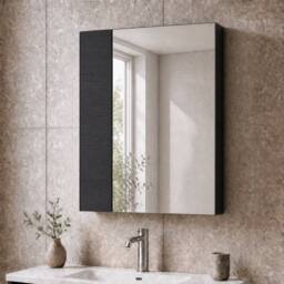 Balterley 600mm 75/25 Split Mirrored Bathroom Cabinet Matt Black - thumbnail 4