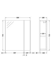 Balterley 600mm 75/25 Split Mirrored Bathroom Cabinet Matt Black - thumbnail 2