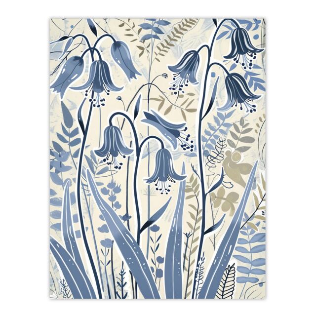 "Artery8 Spring Bluebells Bright Flower Painting Botanical Wall Art Print in Blue - Size: W24"" x H32""" - image 1