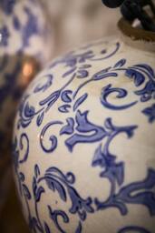 Dibor Vintage Solene Large Blue Botanical Round Flower Vase H28 x Dia23cm in Cream - thumbnail 2