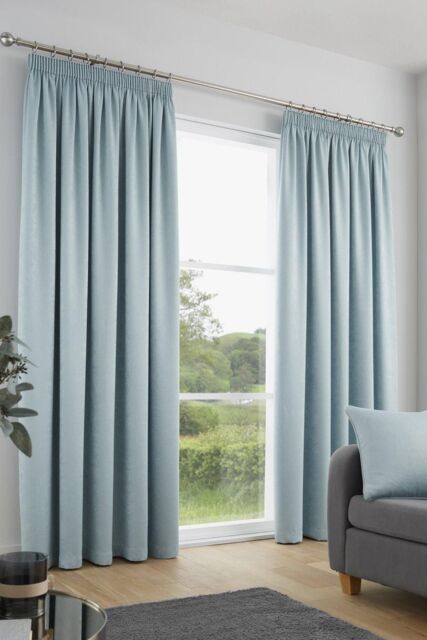Fusion 'Galaxy' Pair of Light Reducing Thermal Effect Pencil Pleat Curtains in Duck Egg Blue - Size: 117 cm width x 137 cm drop - image 1