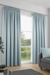 Fusion 'Galaxy' Pair of Light Reducing Thermal Effect Pencil Pleat Curtains in Duck Egg Blue - Size: 117 cm width x 137 cm drop