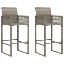 Berkfield Home Beautiful Garden Bar Stools 2 pcs Grey Poly Rattan - thumbnail 3