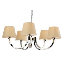 Netlighting Fairmont 5 Light Multi Arm Chandelier Polished Stainless Steel Cream Linen Shade E14 in Beige