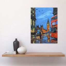 "Artery8 Big Ben London on a Rainy Day Painting Iconic Wall Art Print in Blue - Size: W12"" x H16""" - thumbnail 4