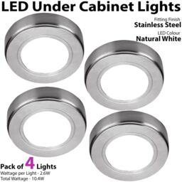Loops 4x BRUSHED NICKEL Round Surface or Flush Under Cabinet Kitchen Light & Driver Kit - Natural White LED in Metallics - thumbnail 3
