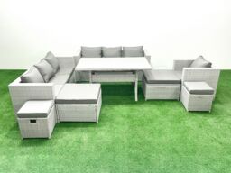 Fimous Rattan Garden Furniture Dining Set 11 Seater Lounge Sofa Chair Dining Table Set with 4 Footstools Light Grey Mixed - thumbnail 2
