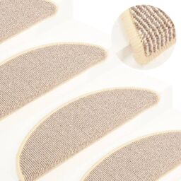 Berkfield Home Carpet Stair Treads 15 pcs White & Brown 65x21x4 cm - Size: Medium - thumbnail 1