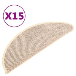Berkfield Home Carpet Stair Treads 15 pcs White & Brown 65x21x4 cm - Size: Medium - thumbnail 2