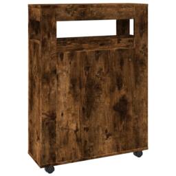 Berkfield Home Narrow Bathroom Cabinet with Wheels Smoked Oak Engineered Wood in Brown - thumbnail 6