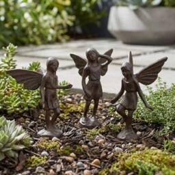 Garden Greatness Trio Cast Iron Standing Fairies in Brown - Size: 3 Pack