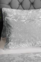 Catherine Lansfield Crushed Velvet Duvet Cover Set - Soft, Durable & Luxury Finish in Silver - Size: King - thumbnail 2