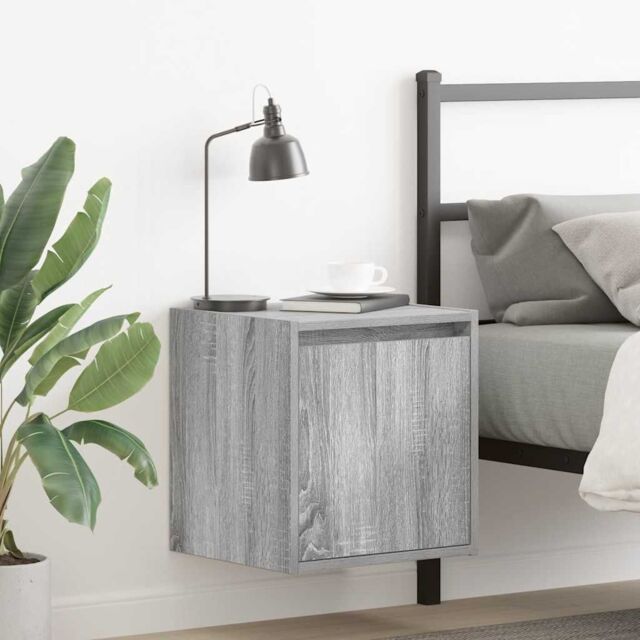 Berkfield Home Wall-Mounted Bedside Cabinet Grey Sonoma 38x34x40 cm - Size: 38 x 34 x 40 cm - image 1
