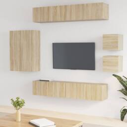 Berkfield Home Classic 8 Piece TV Cabinet Set Sonoma Oak Engineered Wood in Light Brown - thumbnail 2