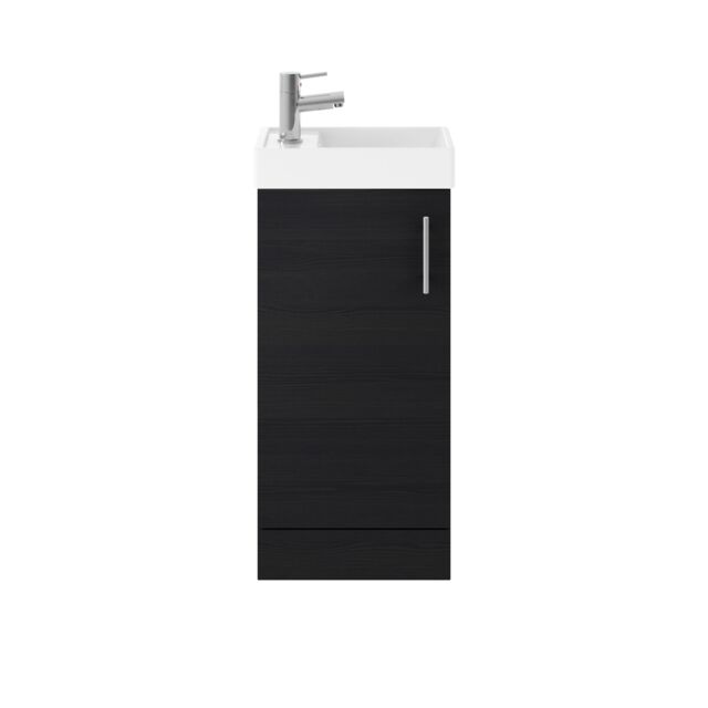 Balterley Saint Contemporary Bathroom Floor Standing 1 Soft-Close Door Vanity Unit & Rectangular Basin, Charcoal Black, 405 mm in Black - image 1