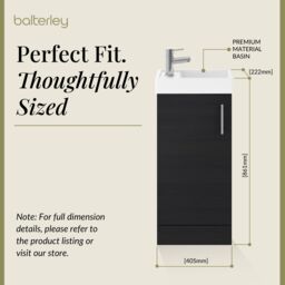 Balterley Saint Contemporary Bathroom Floor Standing 1 Soft-Close Door Vanity Unit & Rectangular Basin, Charcoal Black, 405 mm in Black - thumbnail 5