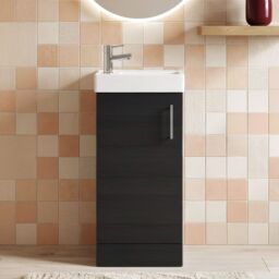 Balterley Saint Contemporary Bathroom Floor Standing 1 Soft-Close Door Vanity Unit & Rectangular Basin, Charcoal Black, 405 mm in Black - thumbnail 9