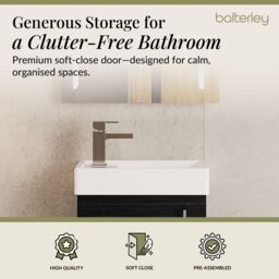 Balterley Saint Contemporary Bathroom Floor Standing 1 Soft-Close Door Vanity Unit & Rectangular Basin, Charcoal Black, 405 mm in Black - thumbnail 4