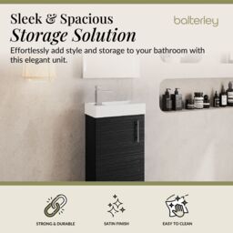Balterley Saint Contemporary Bathroom Floor Standing 1 Soft-Close Door Vanity Unit & Rectangular Basin, Charcoal Black, 405 mm in Black - thumbnail 2