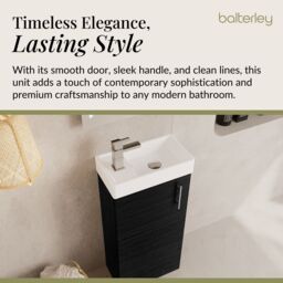 Balterley Saint Contemporary Bathroom Floor Standing 1 Soft-Close Door Vanity Unit & Rectangular Basin, Charcoal Black, 405 mm in Black - thumbnail 3