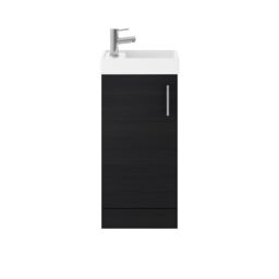 Balterley Saint Contemporary Bathroom Floor Standing 1 Soft-Close Door Vanity Unit & Rectangular Basin, Charcoal Black, 405 mm in Black
