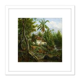 Artery8 Van Den Kerkhoff Indian Landscape 8X8 Inch Square Wooden Framed Wall Art Print Picture with Mount in White - thumbnail 1