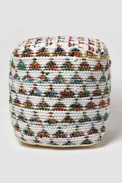 Homescapes Chindi Design Small Square Beanbag Style Footstool in Cream - image 1