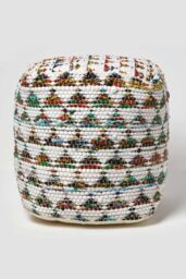 Homescapes Chindi Design Small Square Beanbag Style Footstool in Cream