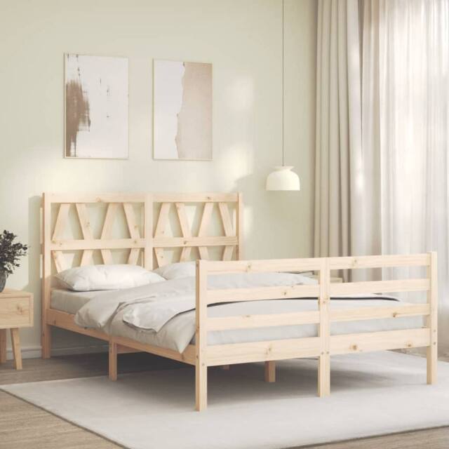 Berkfield Home Beautiful Bed Frame with Headboard 120x200 cm Solid Wood in Natural - image 1