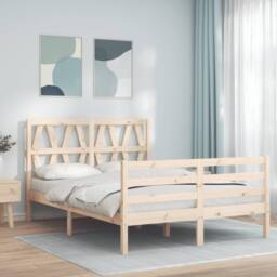 Berkfield Home Beautiful Bed Frame with Headboard 120x200 cm Solid Wood in Natural - thumbnail 2