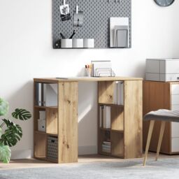Berkfield Home Corner Desk Artisan oak Engineered wood Medium Sleek in Brown - thumbnail 1