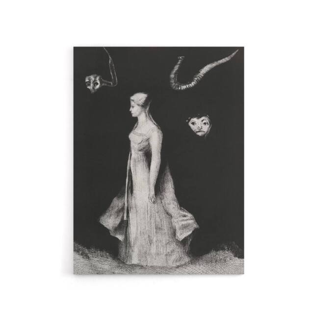 "Artery8 Haunting Ghostly Female Figure Redon Vintage Canvas Wall Art in Black - Size: W18"" x H24""" - image 1