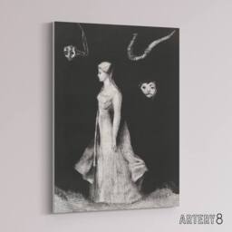 "Artery8 Haunting Ghostly Female Figure Redon Vintage Canvas Wall Art in Black - Size: W18"" x H24""" - thumbnail 2